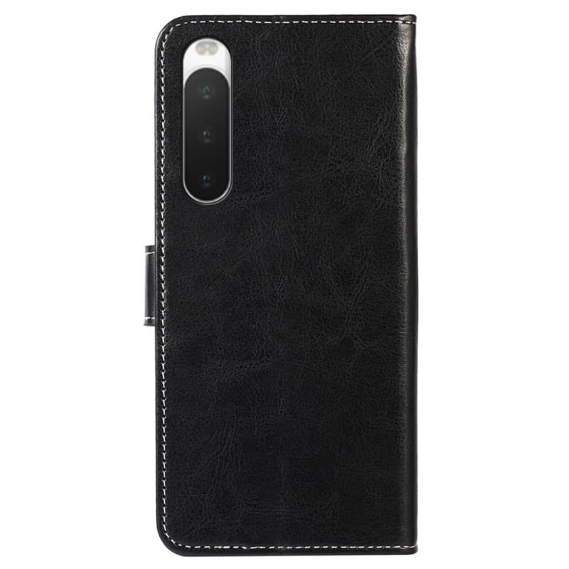Capa Em Pele Para Sony Xperia 10 IV Costuras Expostas