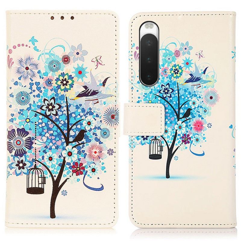 Capa Flip Para Sony Xperia 10 IV Árvore Florida
