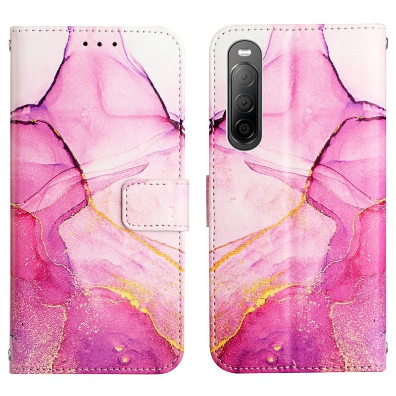 Capa Flip Para Sony Xperia 10 IV Mármore Com Cordão