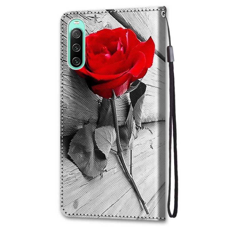 Capa Folio Para Sony Xperia 10 IV Floral Com Alça