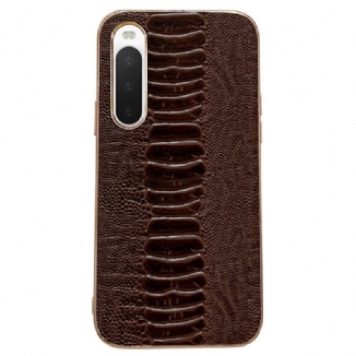 Capa Para Sony Xperia 10 IV Couro Genuíno Estilo Crocodilo
