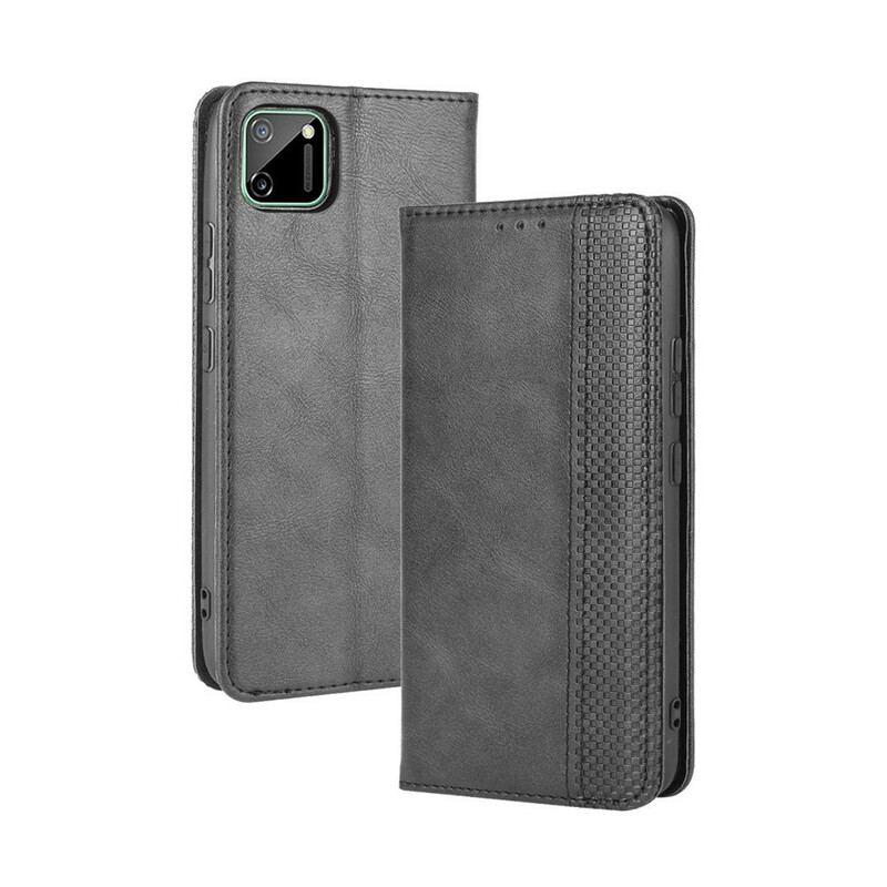Capa De Celular Para Realme C11 Flip Efeito Couro Vintage Estilizado