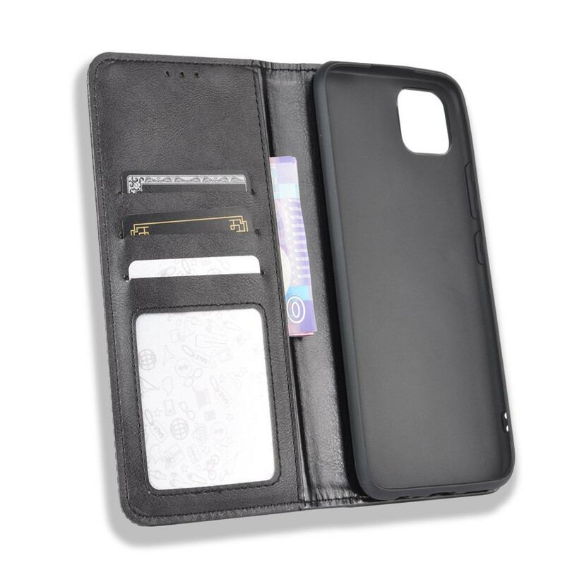 Capa De Celular Para Realme C11 Flip Efeito Couro Vintage Estilizado