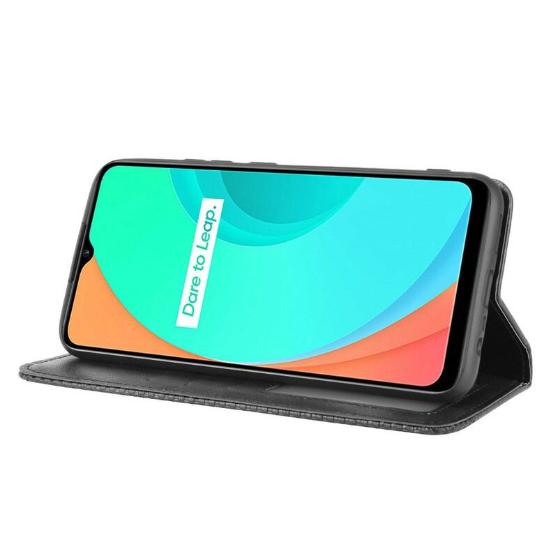 Capa De Celular Para Realme C11 Flip Efeito Couro Vintage Estilizado