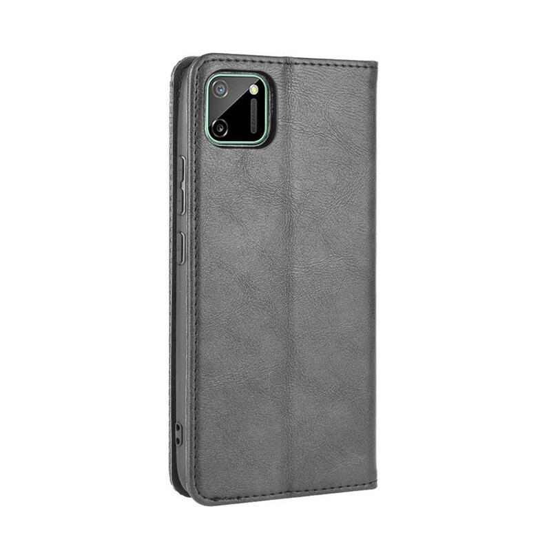 Capa De Celular Para Realme C11 Flip Efeito Couro Vintage Estilizado