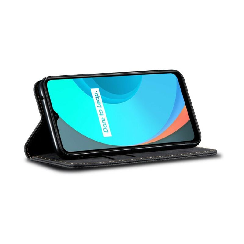 Capa De Celular Para Realme C11 Flip Textura De Jeans De Couro Sintético