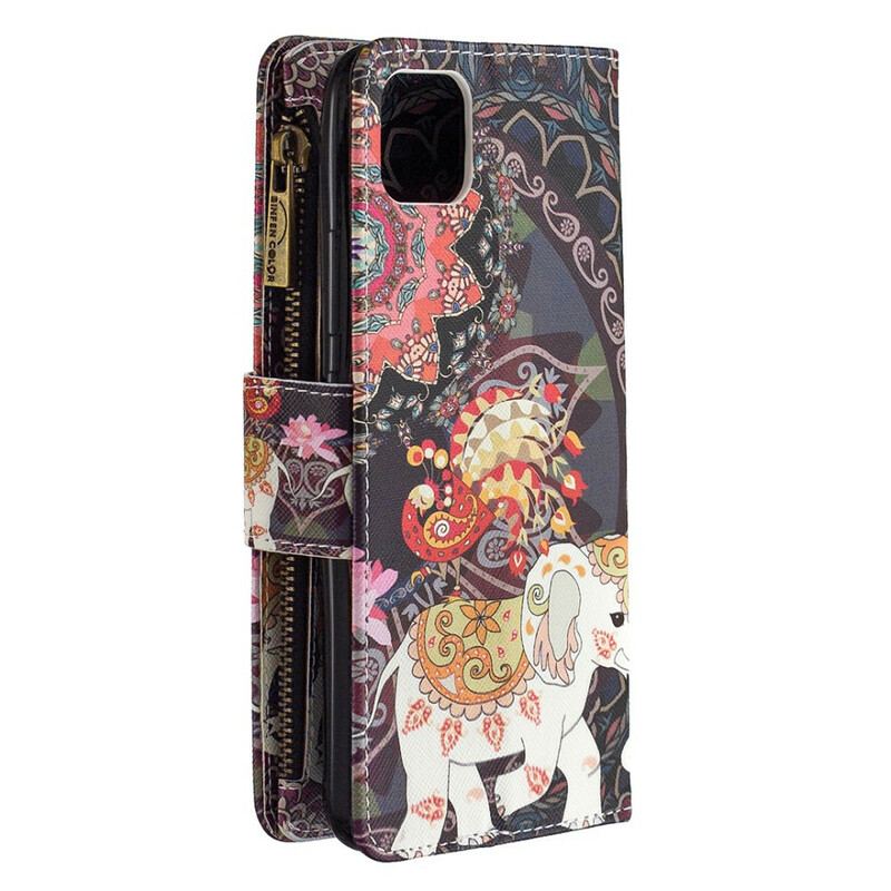 Capa De Couro Para Realme C11 Bolso Elefante Com Zíper