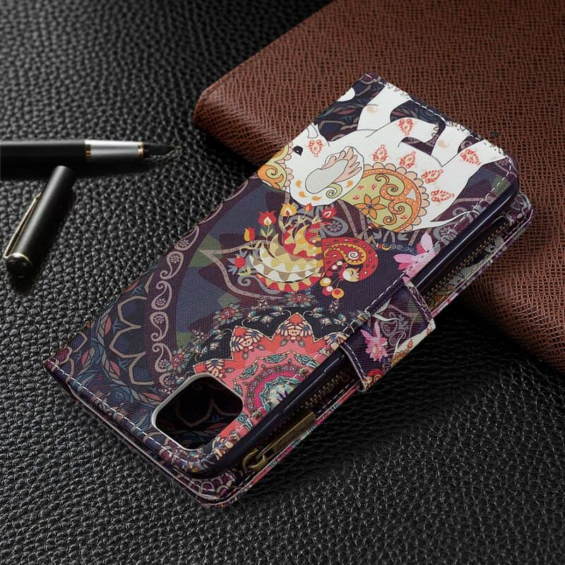 Capa De Couro Para Realme C11 Bolso Elefante Com Zíper