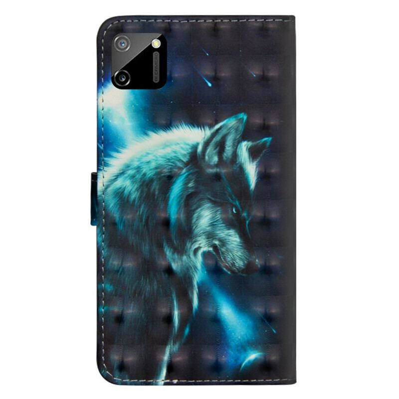 Capa De Couro Para Realme C11 Lobo Majestoso