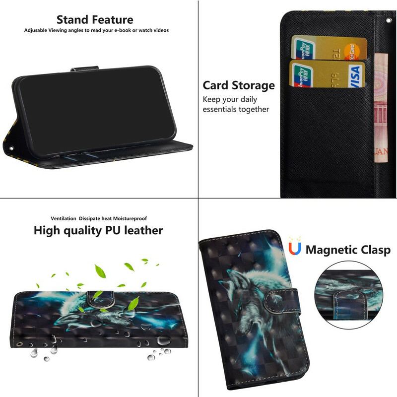Capa De Couro Para Realme C11 Lobo Majestoso