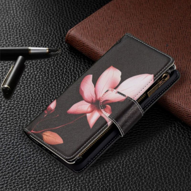 Capa Flip Para Realme C11 Bolso Com Zíper Flor