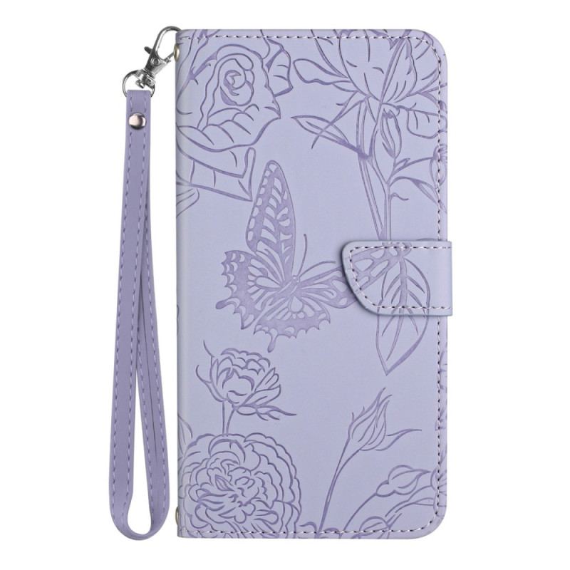 Capa De Couro Para Realme C30 De Cordão Paillon De Flores Com Cinta