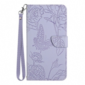 Capa De Couro Para Realme C30 De Cordão Paillon De Flores Com Cinta