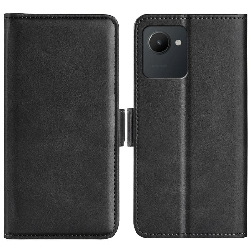 Capa Flip Para Realme C30 Fecho Duplo Texturizado De Couro Falso