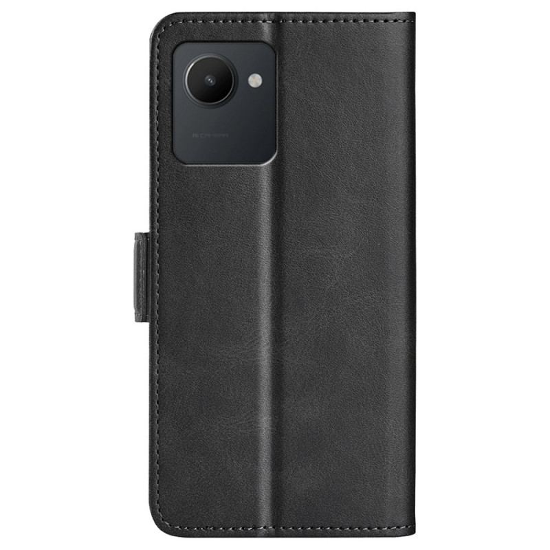 Capa Flip Para Realme C30 Fecho Duplo Texturizado De Couro Falso