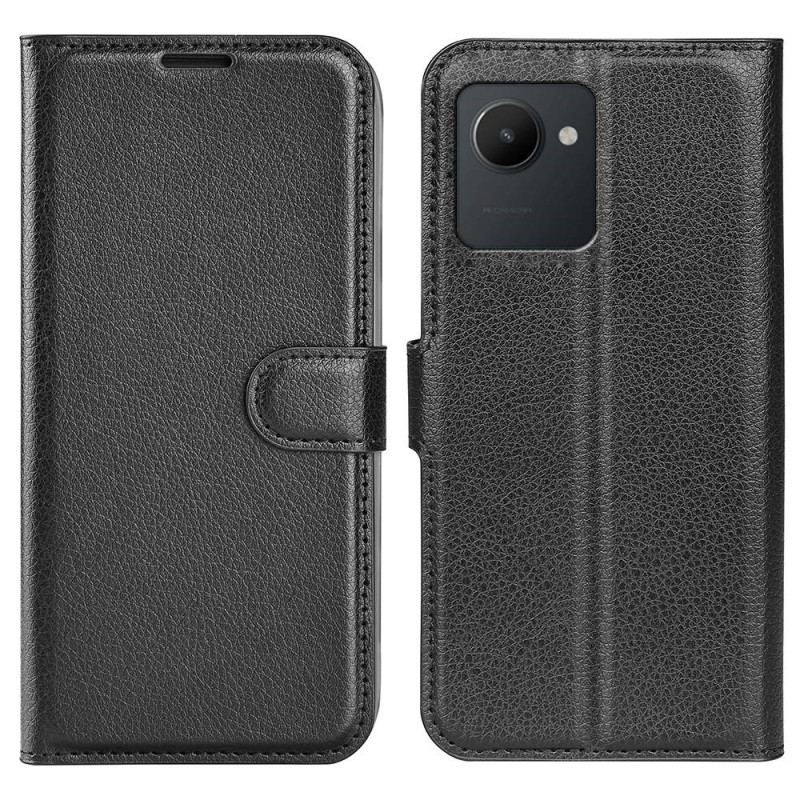 Capa Flip Para Realme C30 Textura Clássica De Lichia