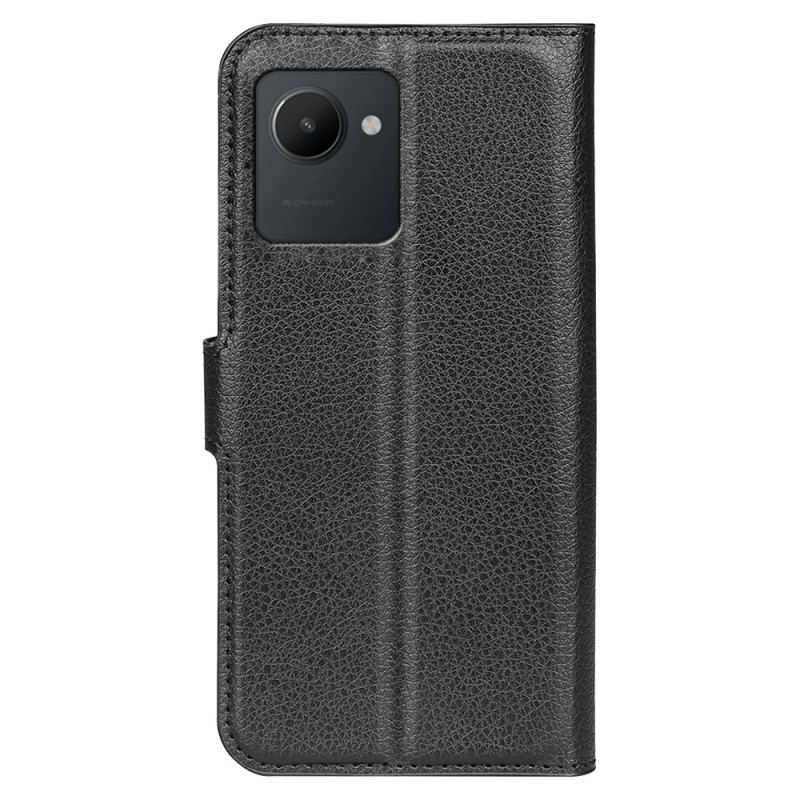 Capa Flip Para Realme C30 Textura Clássica De Lichia