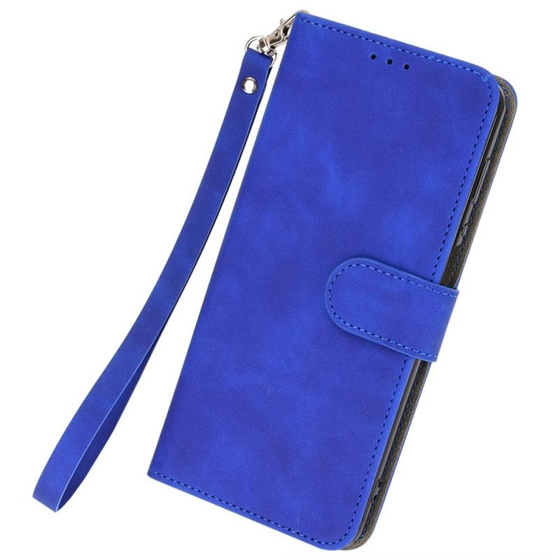 Capa Folio Para Realme C30 De Cordão Alça De Costura Visível Ao Toque Da Pele