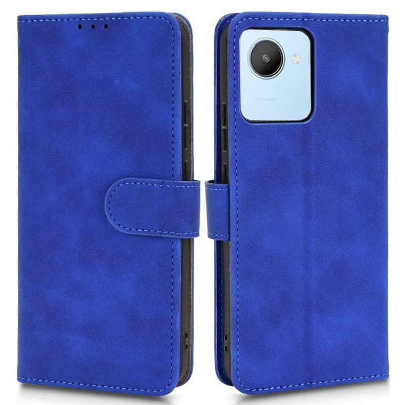 Capa Folio Para Realme C30 De Cordão Alça De Costura Visível Ao Toque Da Pele