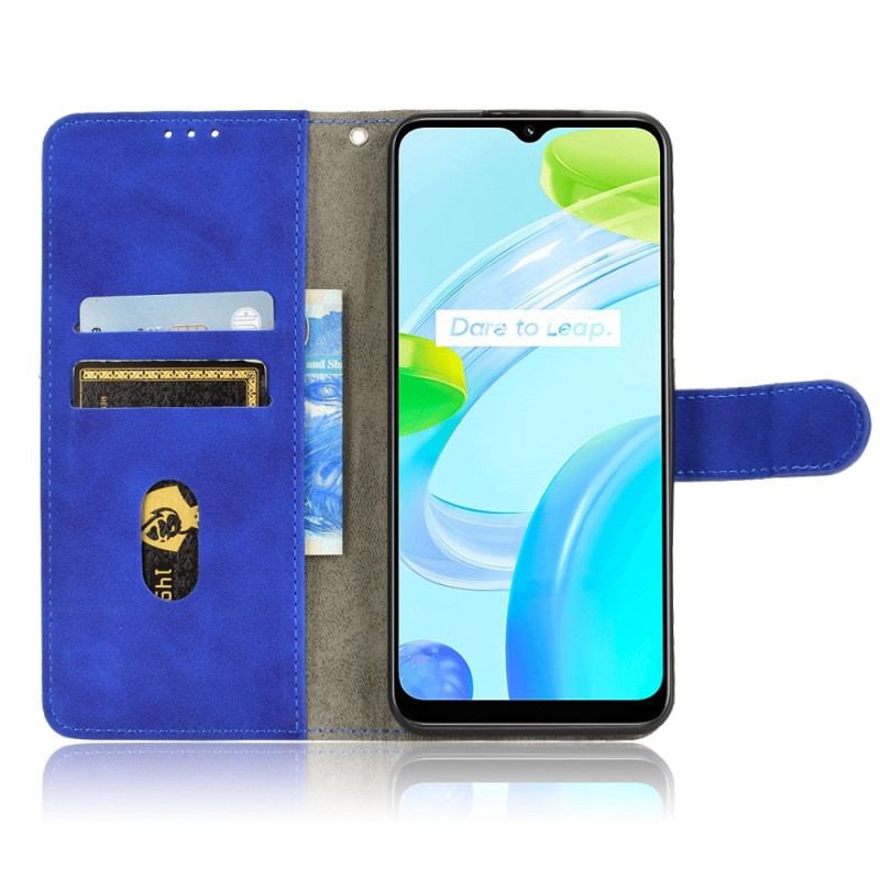 Capa Folio Para Realme C30 De Cordão Alça De Costura Visível Ao Toque Da Pele