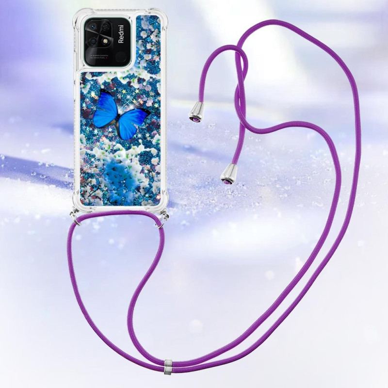 Capa De Celular Para Xiaomi Redmi 10C De celular Borboletas De Lantejoulas Com Cordão