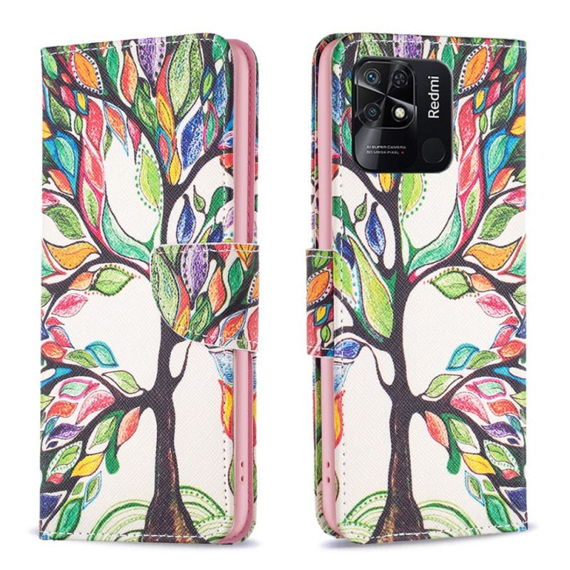 Capa De Couro Para Xiaomi Redmi 10C Aquarela Árvore