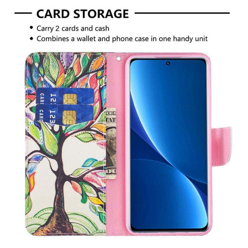Capa De Couro Para Xiaomi Redmi 10C Aquarela Árvore