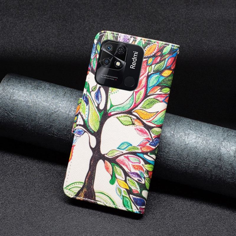 Capa De Couro Para Xiaomi Redmi 10C Aquarela Árvore