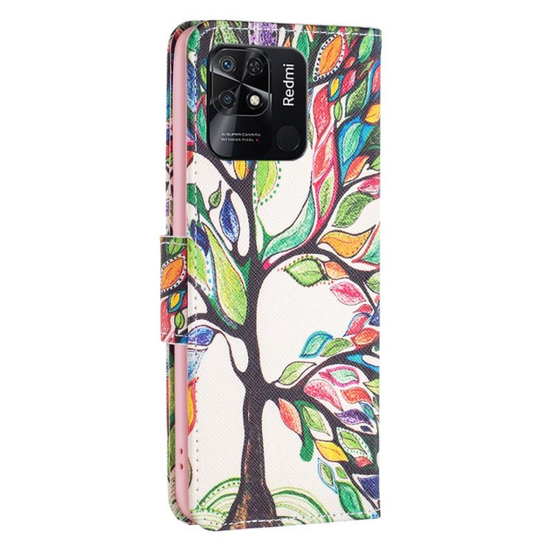 Capa De Couro Para Xiaomi Redmi 10C Aquarela Árvore