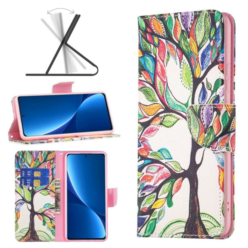 Capa De Couro Para Xiaomi Redmi 10C Aquarela Árvore