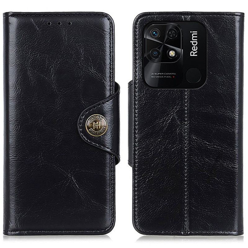 Capa De Couro Para Xiaomi Redmi 10C Botão De Imitação De Couro Envernizado Khazneh