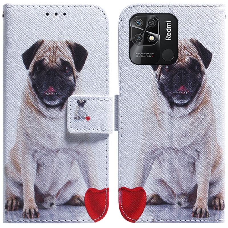 Capa De Couro Para Xiaomi Redmi 10C Cachorro Pug