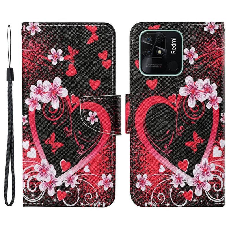 Capa De Couro Para Xiaomi Redmi 10C De Cordão Coração De Tiras