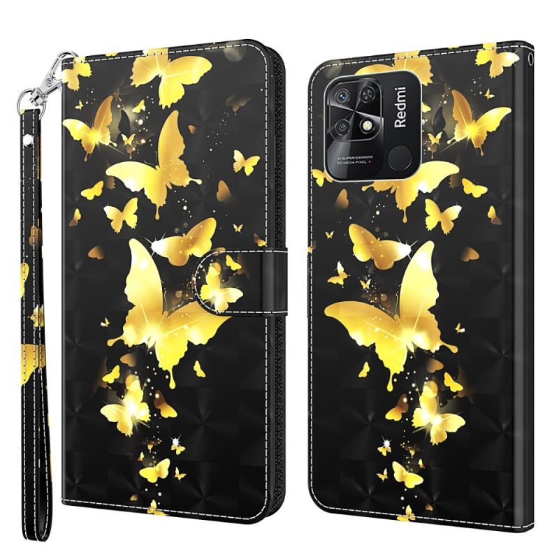 Capa De Couro Para Xiaomi Redmi 10C De Cordão Tanga Borboletas