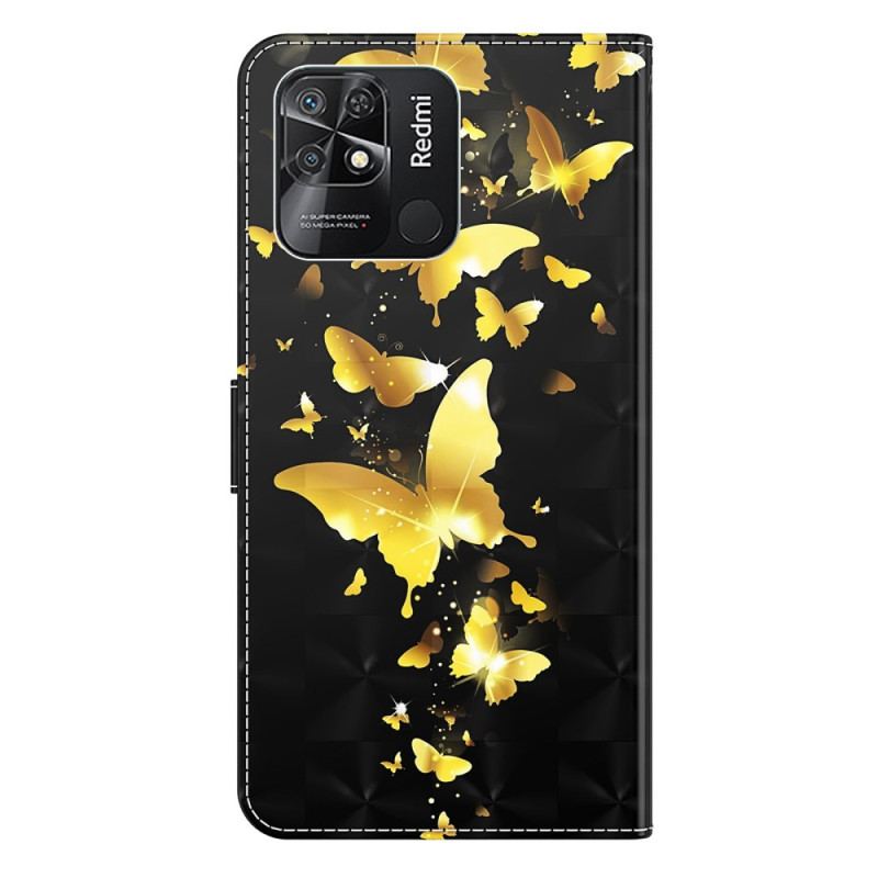 Capa De Couro Para Xiaomi Redmi 10C De Cordão Tanga Borboletas