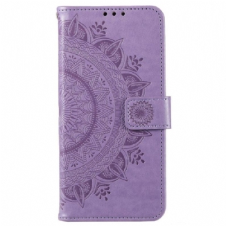 Capa De Couro Para Xiaomi Redmi 10C Mandala Sol Com Cordão