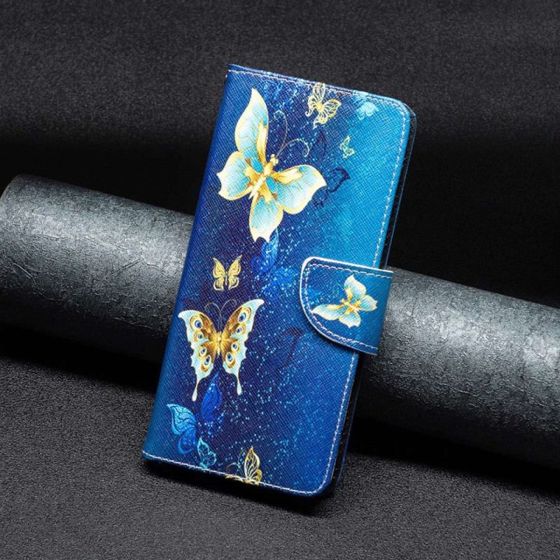 Capa Em Pele Para Xiaomi Redmi 10C Borboletas