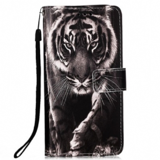 Capa Em Pele Para Xiaomi Redmi 10C De Cordão Tanga Fabulosa Tigre