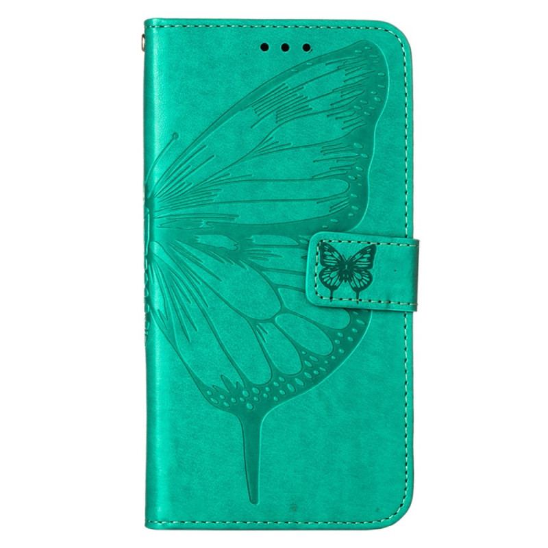 Capa Em Pele Para Xiaomi Redmi 10C Design De Borboleta Com Cordão