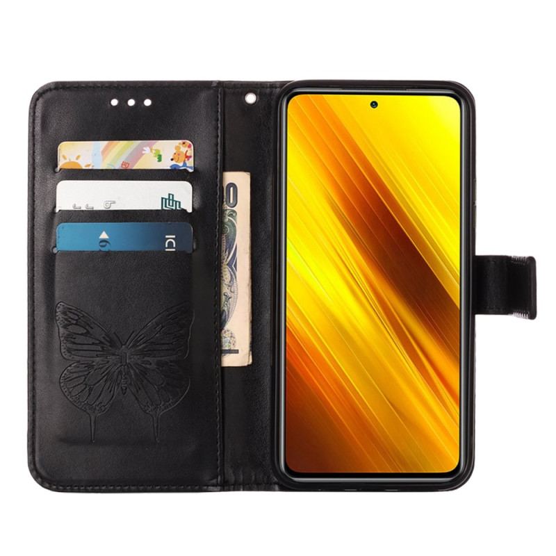 Capa Em Pele Para Xiaomi Redmi 10C Design De Borboleta Com Cordão