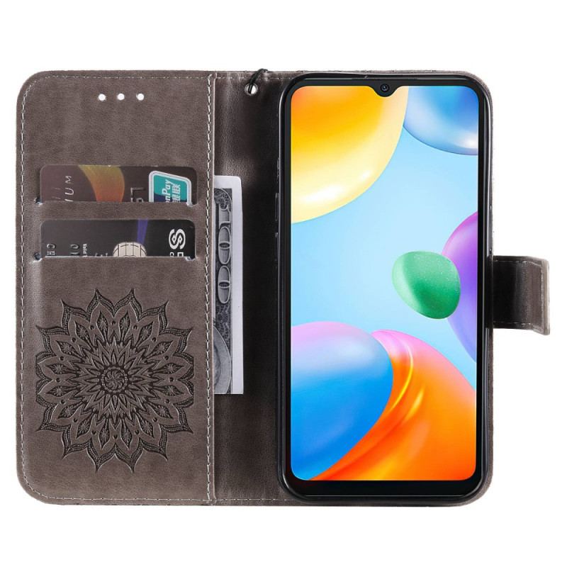 Capa Em Pele Para Xiaomi Redmi 10C Mandala Sol Com Cordão