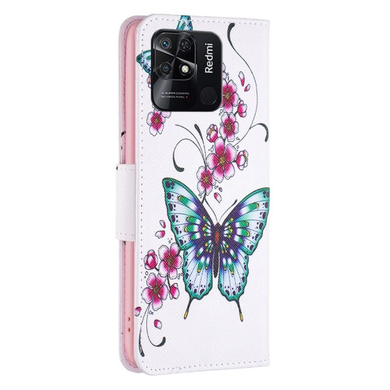 Capa Flip Para Xiaomi Redmi 10C Borboletas Coloridas