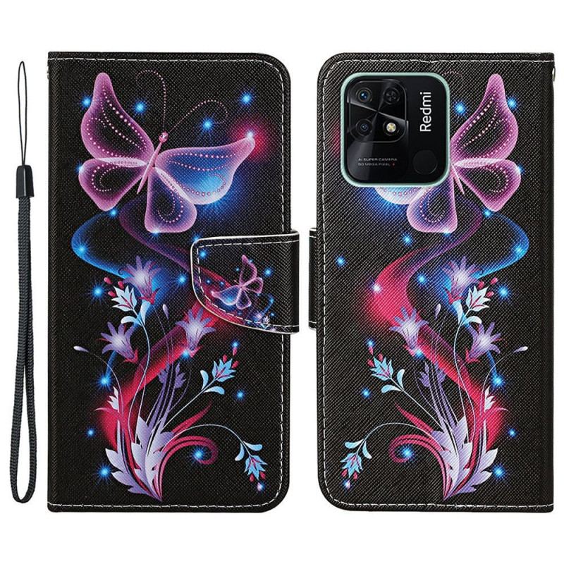 Capa Flip Para Xiaomi Redmi 10C De Cordão Dança Da Borboleta Strappy