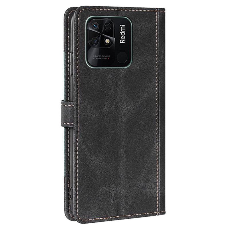 Capa Flip Para Xiaomi Redmi 10C Couro Sintético Bicolor Estiloso