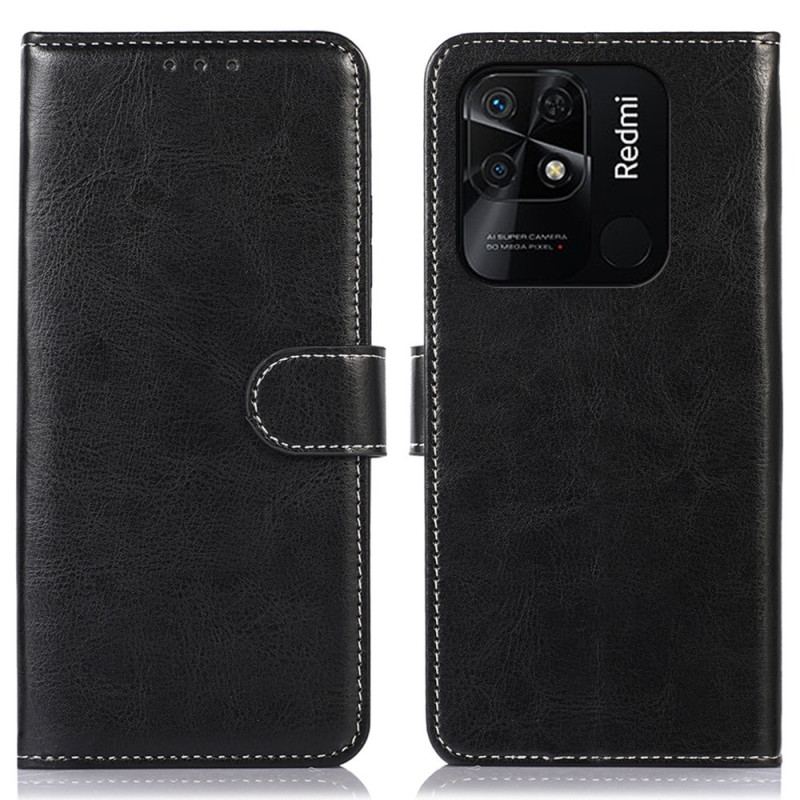 Capa Flip Para Xiaomi Redmi 10C Efeito Couro Couture