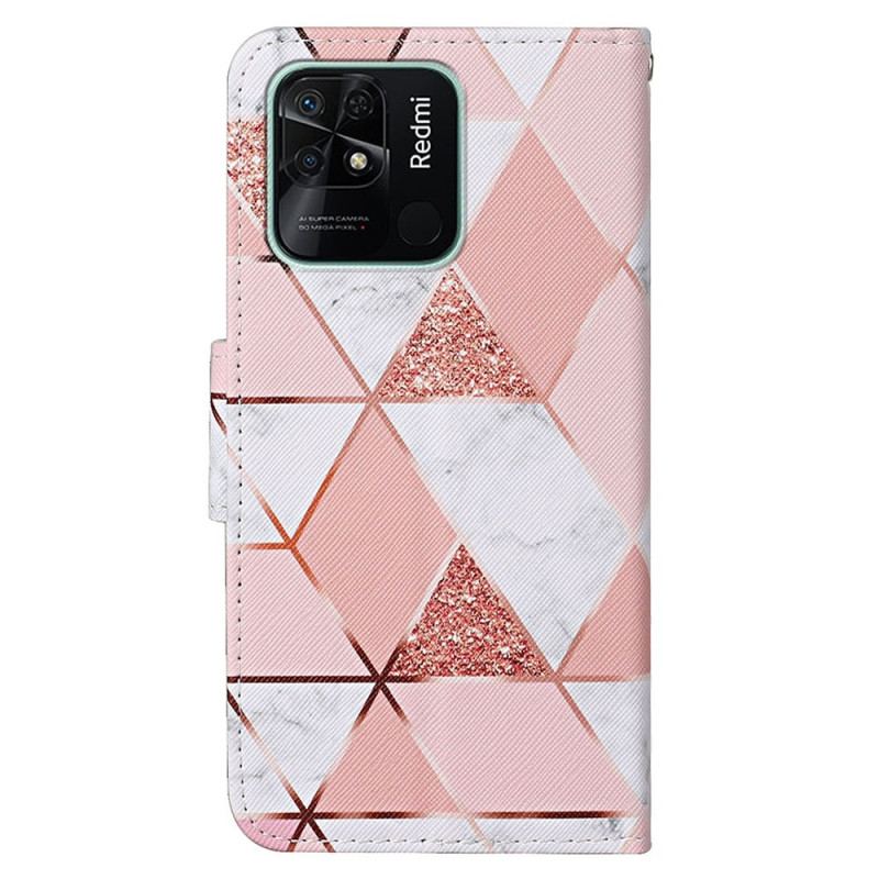 Capa Flip Para Xiaomi Redmi 10C Glitter Mármore Com Cordão