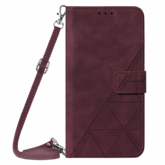 Capa Flip Para Xiaomi Redmi 10C Triângulos Com Alça De Ombro
