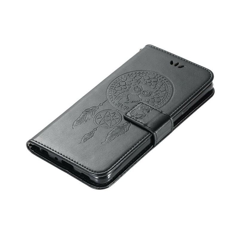 Capa Flip Para Vivo Y20s Coruja Apanhador De Sonhos Efeito Couro
