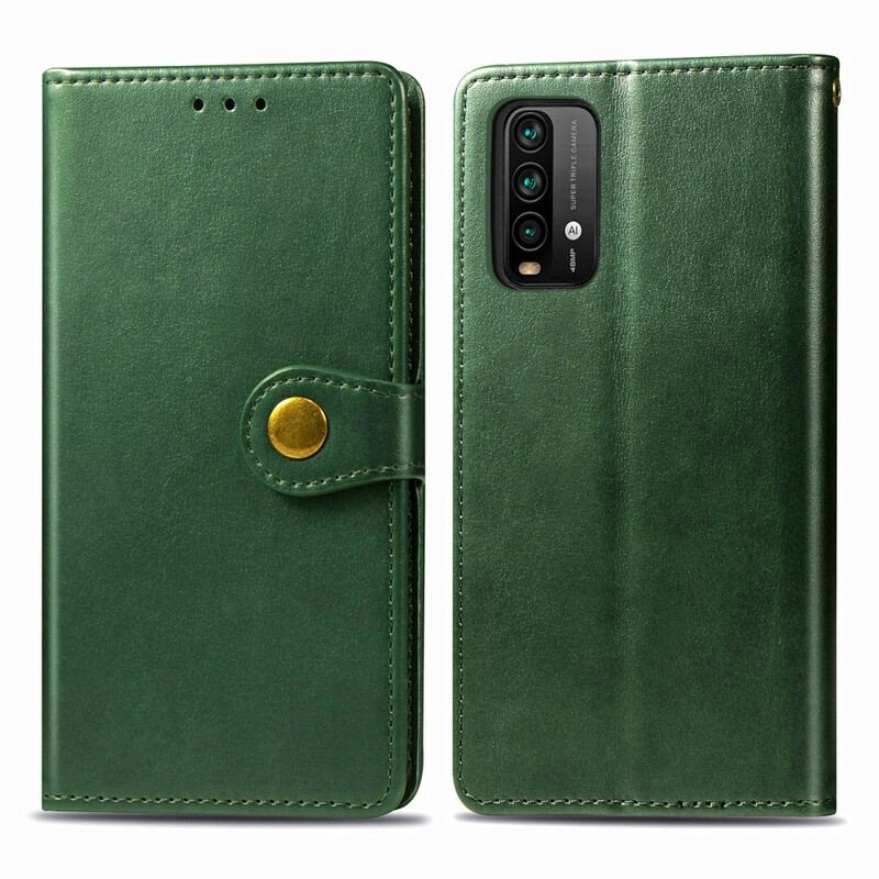Capa Flip Para Xiaomi Redmi 9T Couro Falso E Fecho Vintage