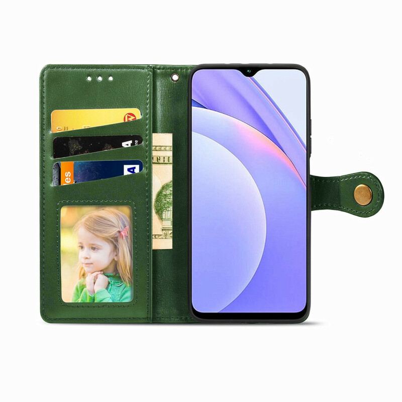 Capa Flip Para Xiaomi Redmi 9T Couro Falso E Fecho Vintage